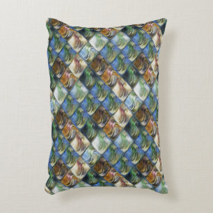 Colourful and polished tiles made of wood or stone decorative cushion