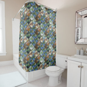 Colourful and polished tiles made of wood or stone shower curtain