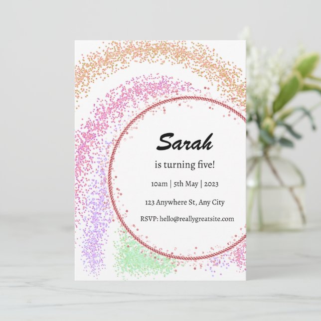 colourful and rainbow  girl birthday invitation (Standing Front)
