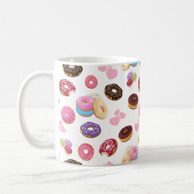Colourful and Tasty Doughnuts and Hearts Coffee Mug (Left)