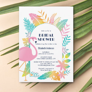 Colourful and Tropical Pink Flamingo Bridal Shower Invitation