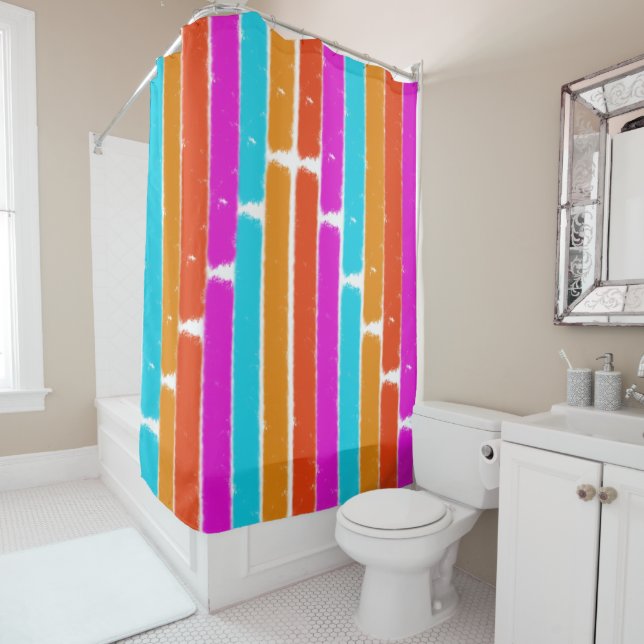 Colourful and Vibrant Striped Shower Curtain (In Situ)