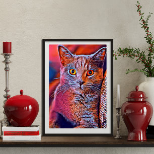 Colourful and whimsical, cute cat portrait poster