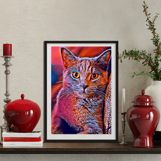 Colourful and whimsical, cute cat portrait poster