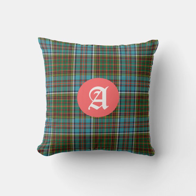 Colourful Anderson Tartan Plaid Monogram Cushion (Front)