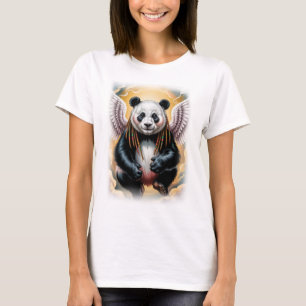 Colourful Angel Panda Design on a Black T-Shirt