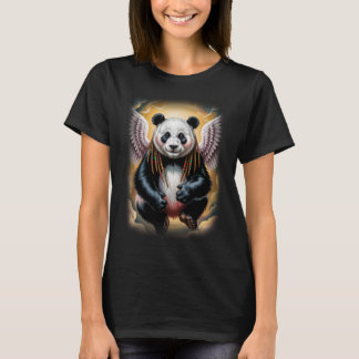 Colourful Angel Panda Design on a Black  T-Shirt