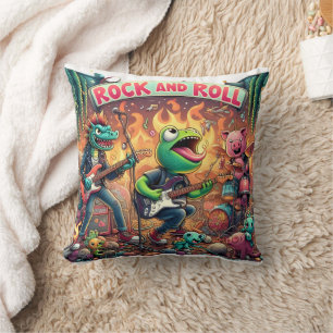 Colourful Animal Band Performing Rock Music Cushion