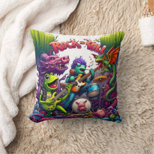 Colourful Animal Band Playing Rock and Roll Music Cushion