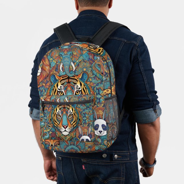 Colourful Animal Mandala Backpack – Boho Animal  (Insitu (Model))