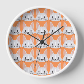 Colourful Animal Pattern on Orange Background Clock