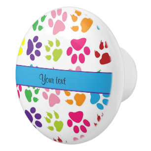 Colourful Animal Paw Prints Ceramic Knob