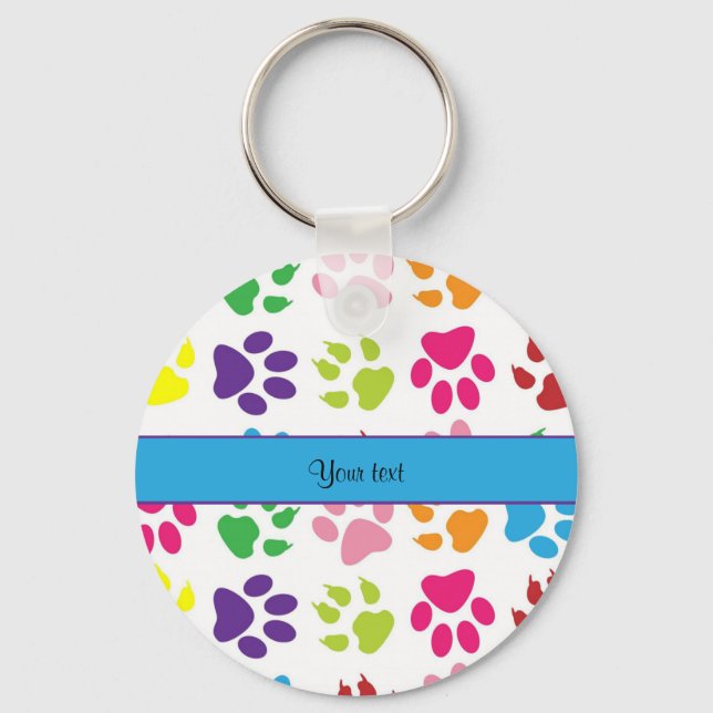 Colourful Animal Paw Prints Key Ring (Front)