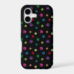 Colourful Animal Paw Prints on Black