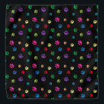 Colourful Animal Paw Prints on Black Bandana<br><div class="desc">Show how much you love animals with this cute colourful paw patterned bandanna. Also looks awesome with a white background. Bet your pet will look adorable wearing it!</div>
