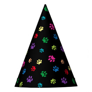 Colourful Animal Paw Prints on Black Party Hat