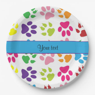 Colourful Animal Paw Prints Paper Plate