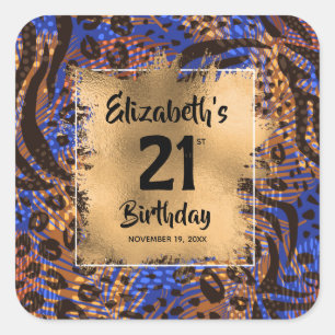 Colourful Animal Print 21st Birthday Personalised Square Sticker