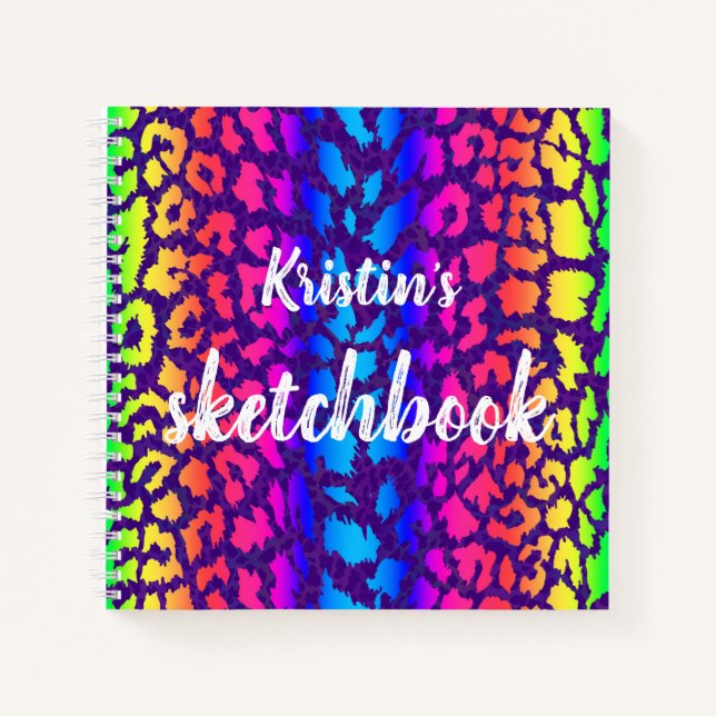 Colourful Animal Print Abstract Name Sketchbook Notebook (Front)