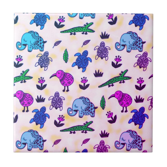 Colourful Animal Print Ceramic Tile (Front)