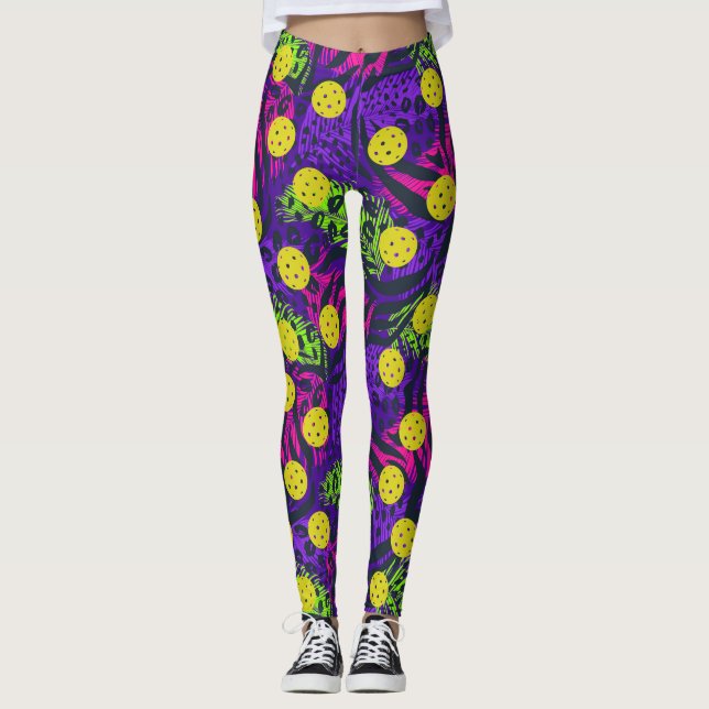 Colourful Animal Print Feathers Fun Pickleball Leggings (Front)