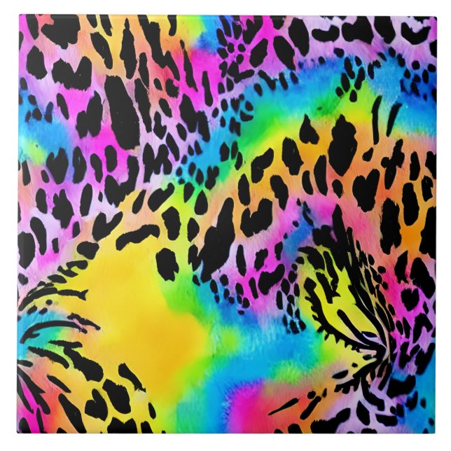 Colourful Animal Print Pattern Ceramic Tile (Front)