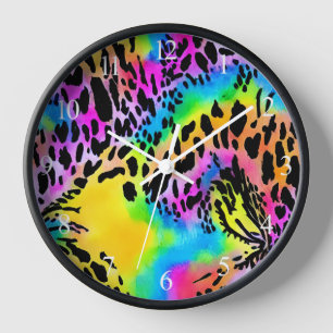 Colourful Animal Print Pattern Clock