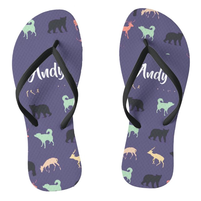 Colourful animal silhouettes on blue thongs (Footbed)