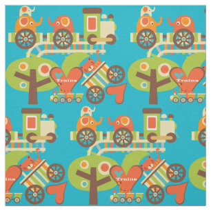 Colourful Animal Train Fabric