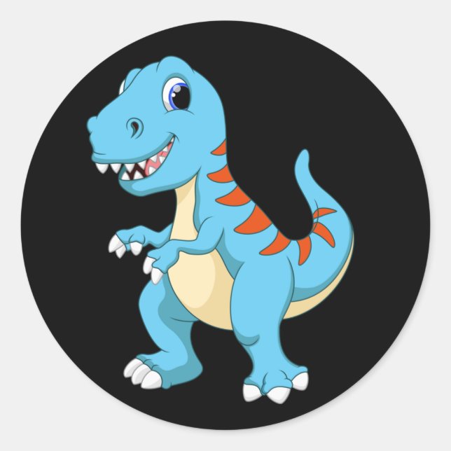 Colourful animated Dinosaur Classic Round Sticker (Front)