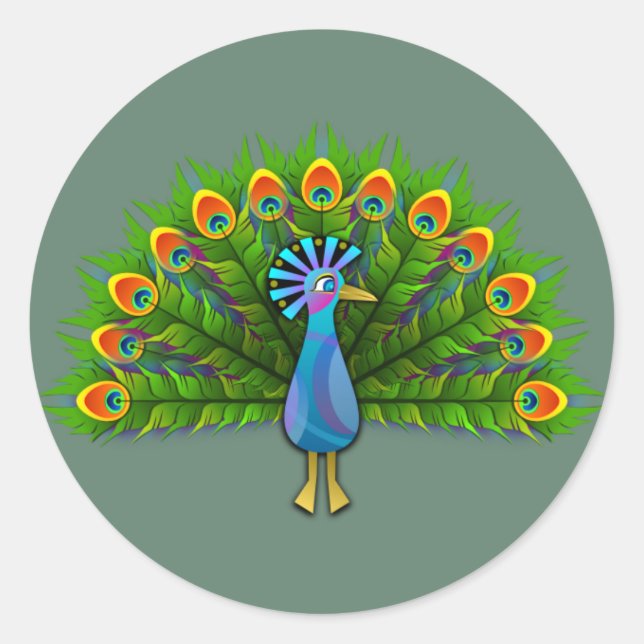 Colourful animated Peacock Classic Round Sticker (Front)