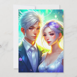 Colourful Anime Couple Wedding Invitation