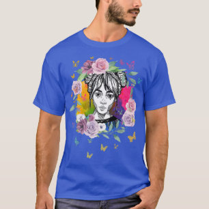 Colourful Anime Girl with Butterflies and Roses T-Shirt