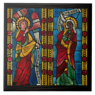 Colourful Annunciation With Mary And Gabriel Ceramic Tile