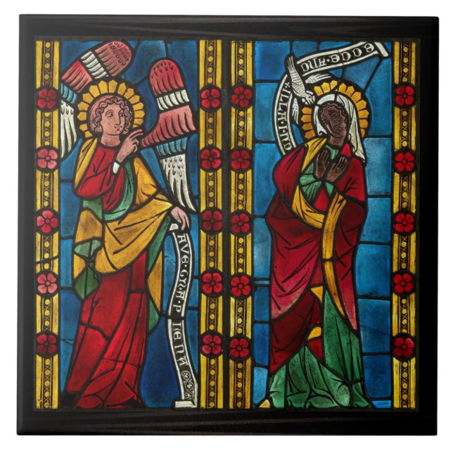 Colourful Annunciation With Mary And Gabriel Ceramic Tile (Front)