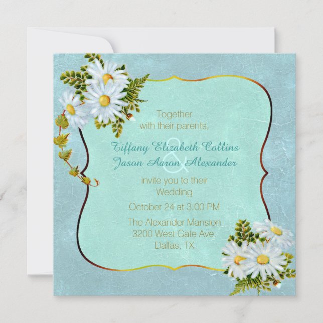 Colourful Antique Inspired Daisy Wedding Invitatio Invitation (Front)