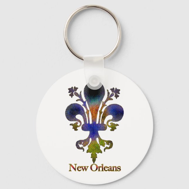Colourful Antique New Orleans Fleur de lis Key Ring (Front)