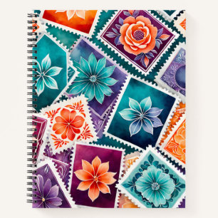 Colourful Antique Stamp Art Spiral Notebook