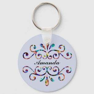 Colourful Any Letter Name Elegant Swirls Design Key Ring