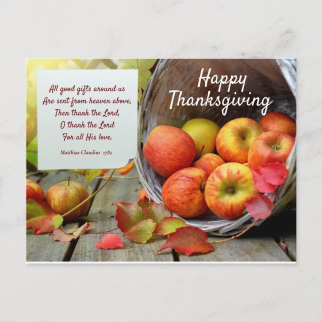 Colourful Apple Basket Thanksgiving Postcard (Front)