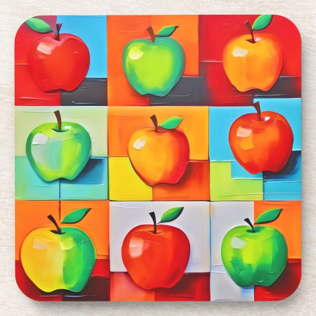 Colourful Apple Grid Coaster (Front)