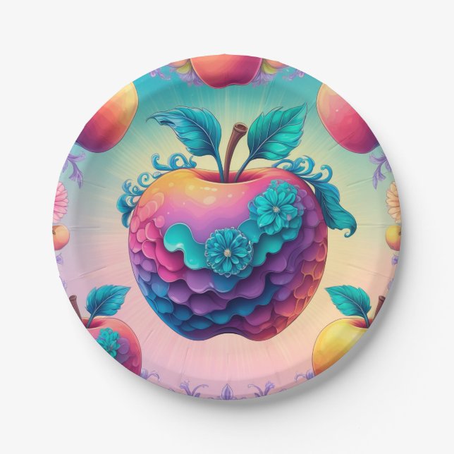 Colourful apple paper plate (Front)