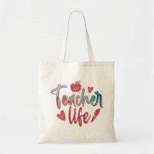 Colourful Apple Teacher Life Tote Bag