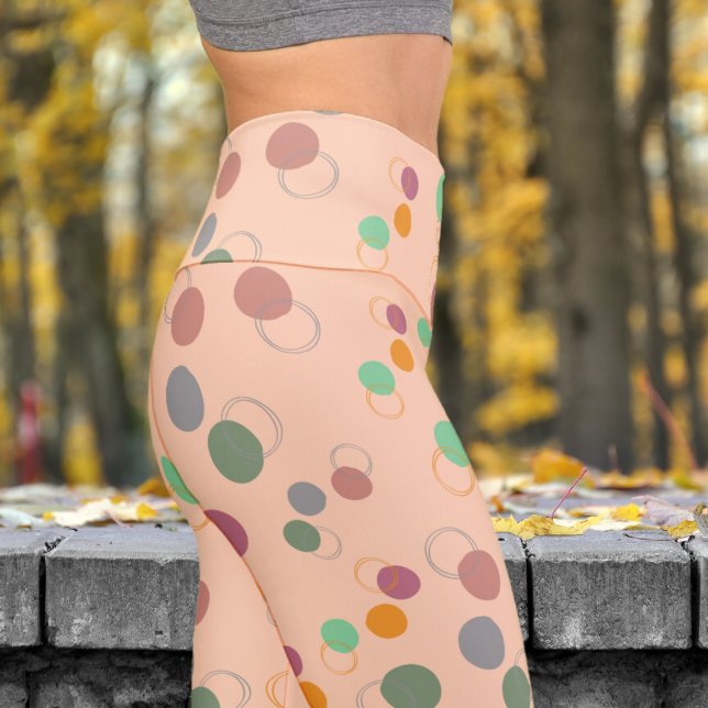 Colourful Apricot Bubbles Pattern Yoga Capri Leggings (Bubbly Bubbles on Apricot Capri Leggings)