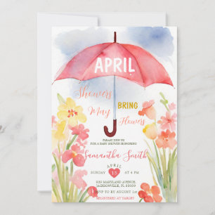 Colourful April Showers Pink Umbrella Baby Shower Invitation