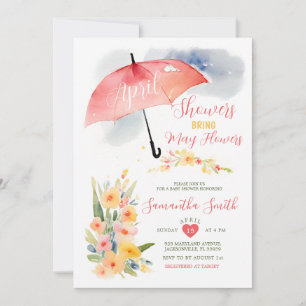 Colourful April Showers Red Umbrella Baby Shower Invitation