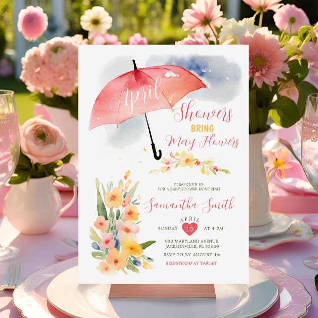 Colourful April Showers Red Umbrella Baby Shower Invitation (Creator Uploaded)