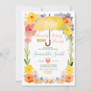 Colourful April Showers Yellow Umbrella Baby Showe Invitation