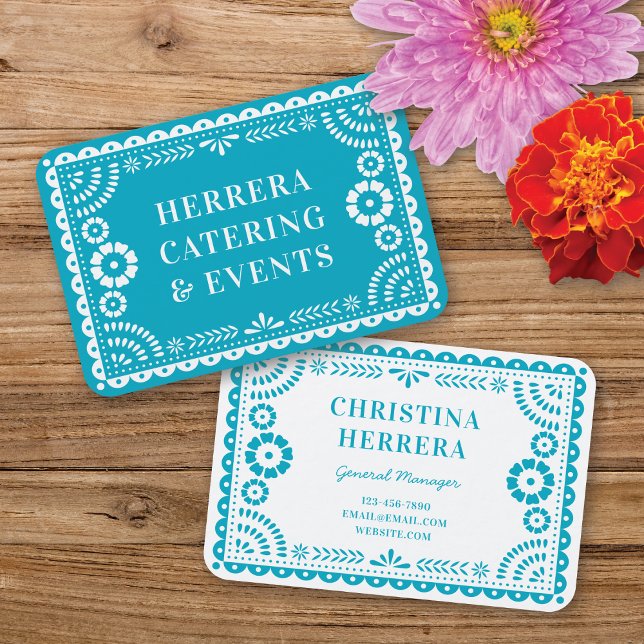 Colourful Aqua Papel Picado Catering Event Stylist Business Card (Creator Uploaded)