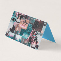 Colourful Aqua & Pink Christmas Collage Folded Car